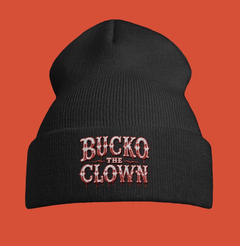 Black Bucko beanie, dripping wordmark on the cuff