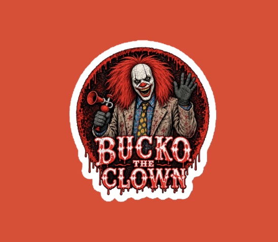 Magnet design A, Bucko waving with a horn in a circular die-cut